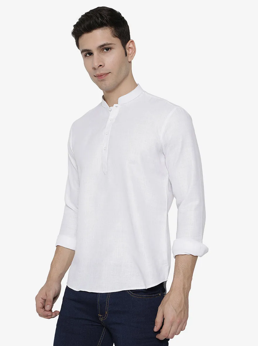 White Solid Slim Fit Short Kurta | JB Studio