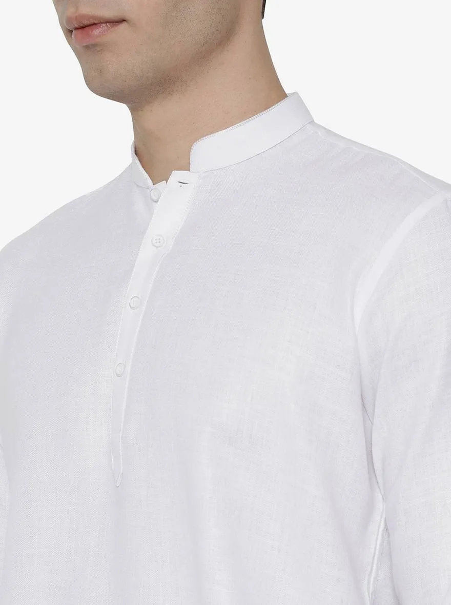 White Solid Slim Fit Short Kurta | JB Studio