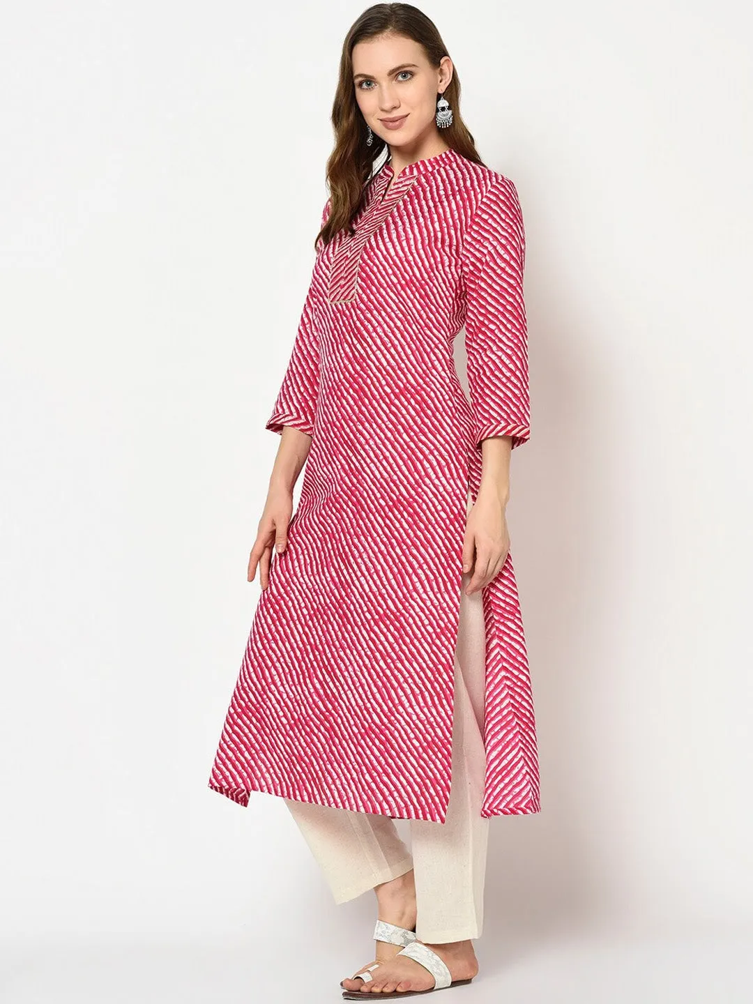 Women Fuchsia Pink Printed Kurta