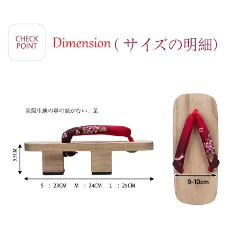 Women Two Teeth Geta Wooden Sandals [Gradient Red Cherry Blossom]